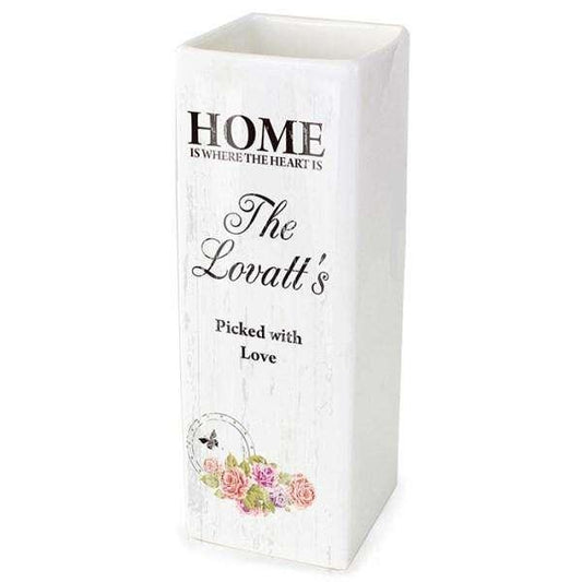 Personalised Shabby Chic White Square Vase - Myhappymoments.co.uk