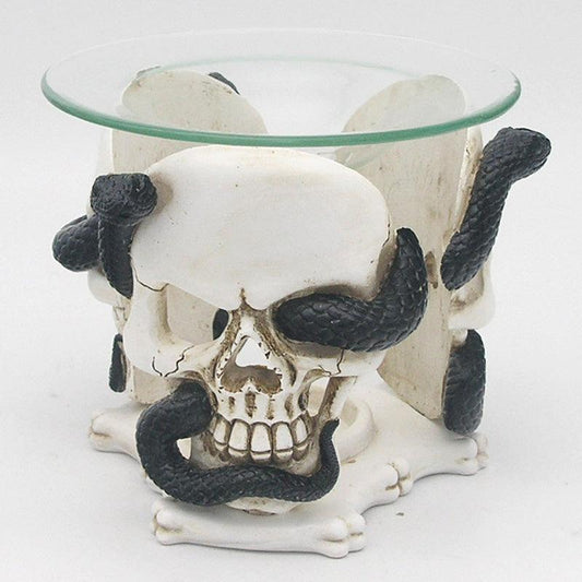 Skull and Serpent Resin Oil & Wax Burner with Glass Dish