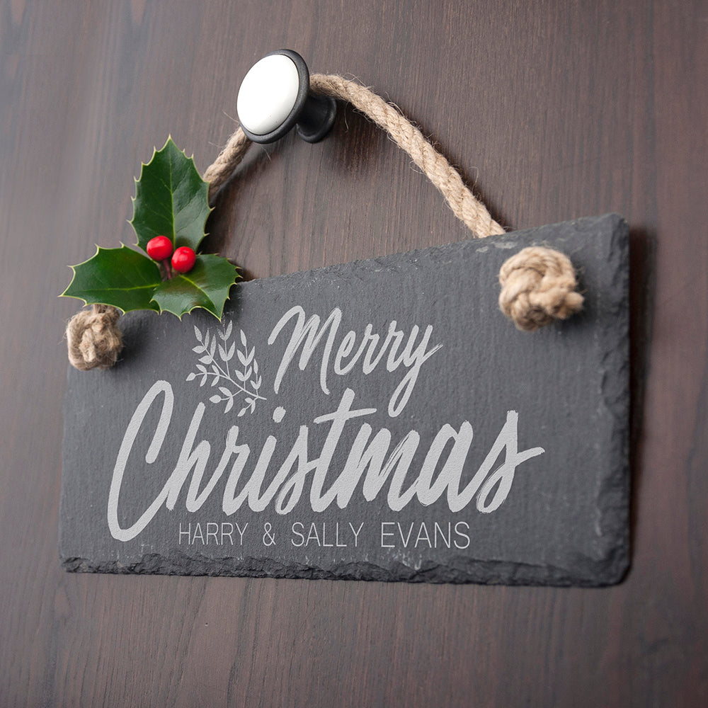 Personalised Merry Christmas Slate Hanging Sign