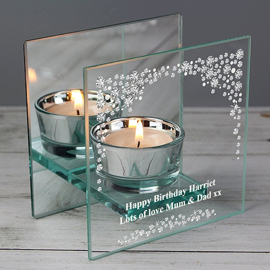 Personalised Diamante Mirrored Glass Tea Light Holder - Myhappymoments.co.uk