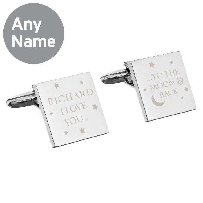 Personalised To the Moon and Back Square Cufflinks - Myhappymoments.co.uk