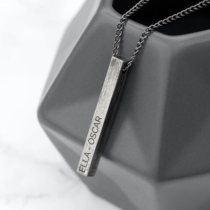 Personalised Men's Brushed Gunmetal Solid Bar Necklace