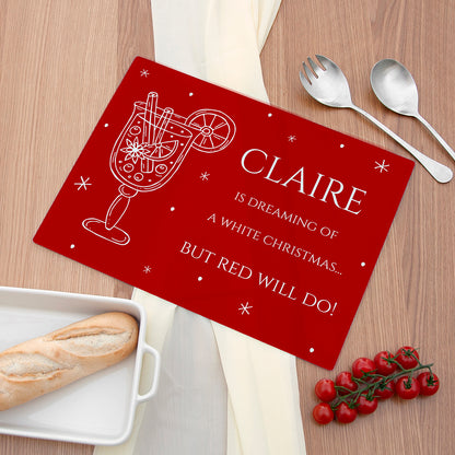 Personalised Christmas Mulled Wine Pun Rectangular Glass Chopping Board