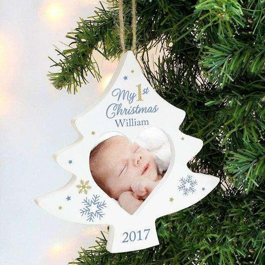 Personalised Blue My 1st Christmas Tree Photo Frame Decoration - Myhappymoments.co.uk