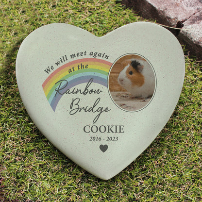 Personalised Pet Rainbow Photo Upload Heart Memorial Grave Stone