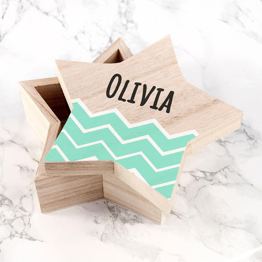 Personalised Green Zig Zag Star Trinket Box