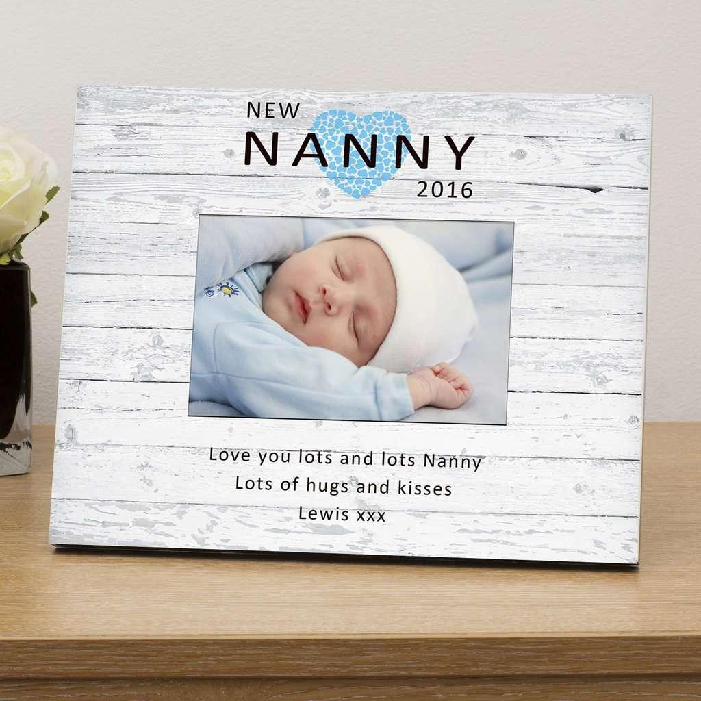 Personalised New Nanny Wood Photo Frame Available In Pink And Blue - Myhappymoments.co.uk