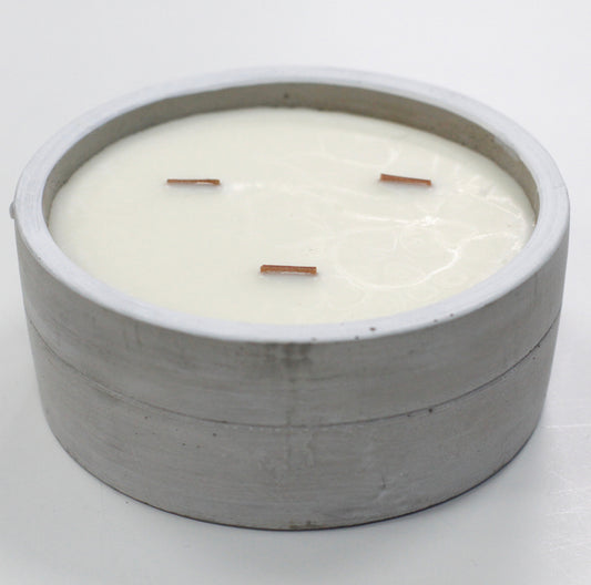 Concrete Wooden Wick Large Round Candle  - Crushed Vanilla & Orange