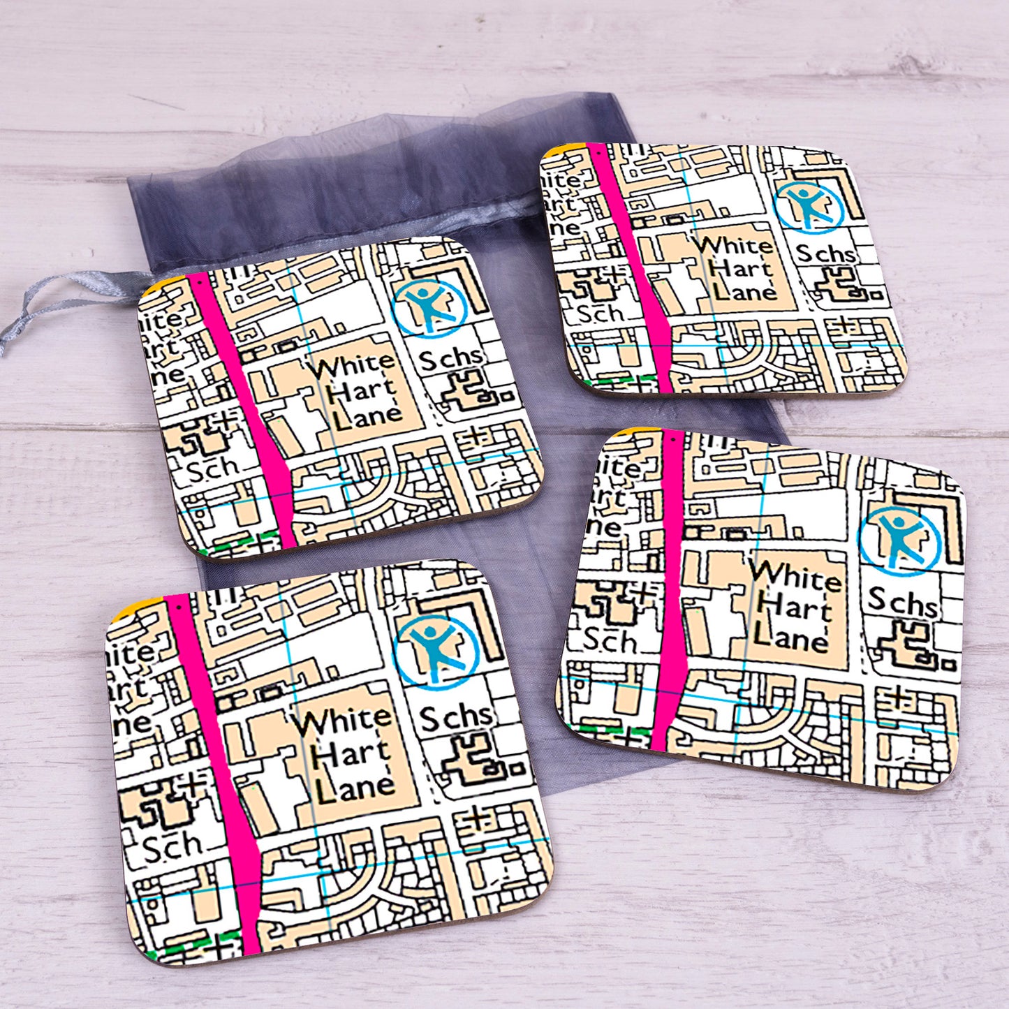 Football Club Stadium Map Set of 4 Coasters