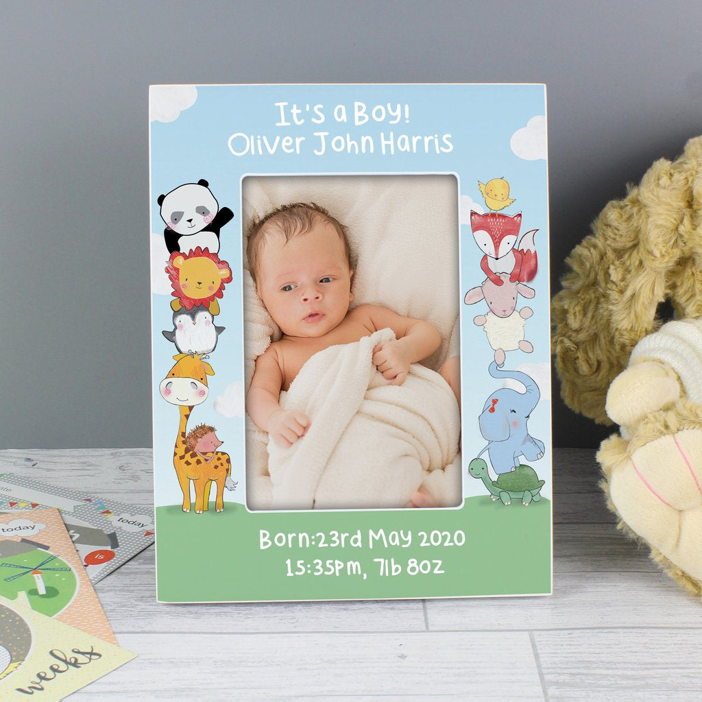 Personalised Baby Animals Photo Frame 6x4 Wooden - Myhappymoments.co.uk