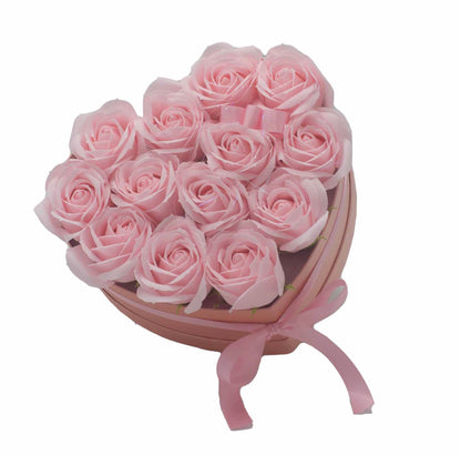 Soap Flower Gift Bouquet - 13 Pink Roses - Heart