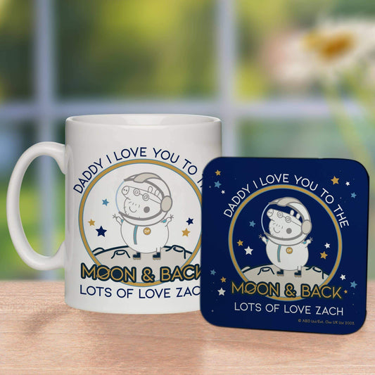 Personalised Peppa Pig™ Daddy Moon & Back Mug & Coaster