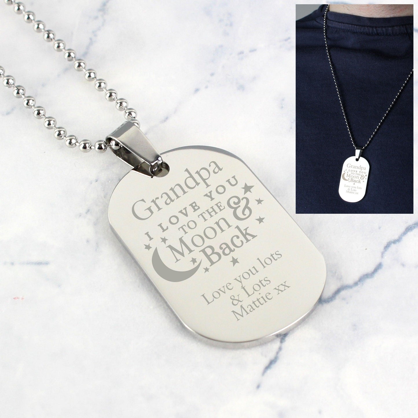 Personalised I Love You To The Moon & Back Dog Tag Necklace - Myhappymoments.co.uk