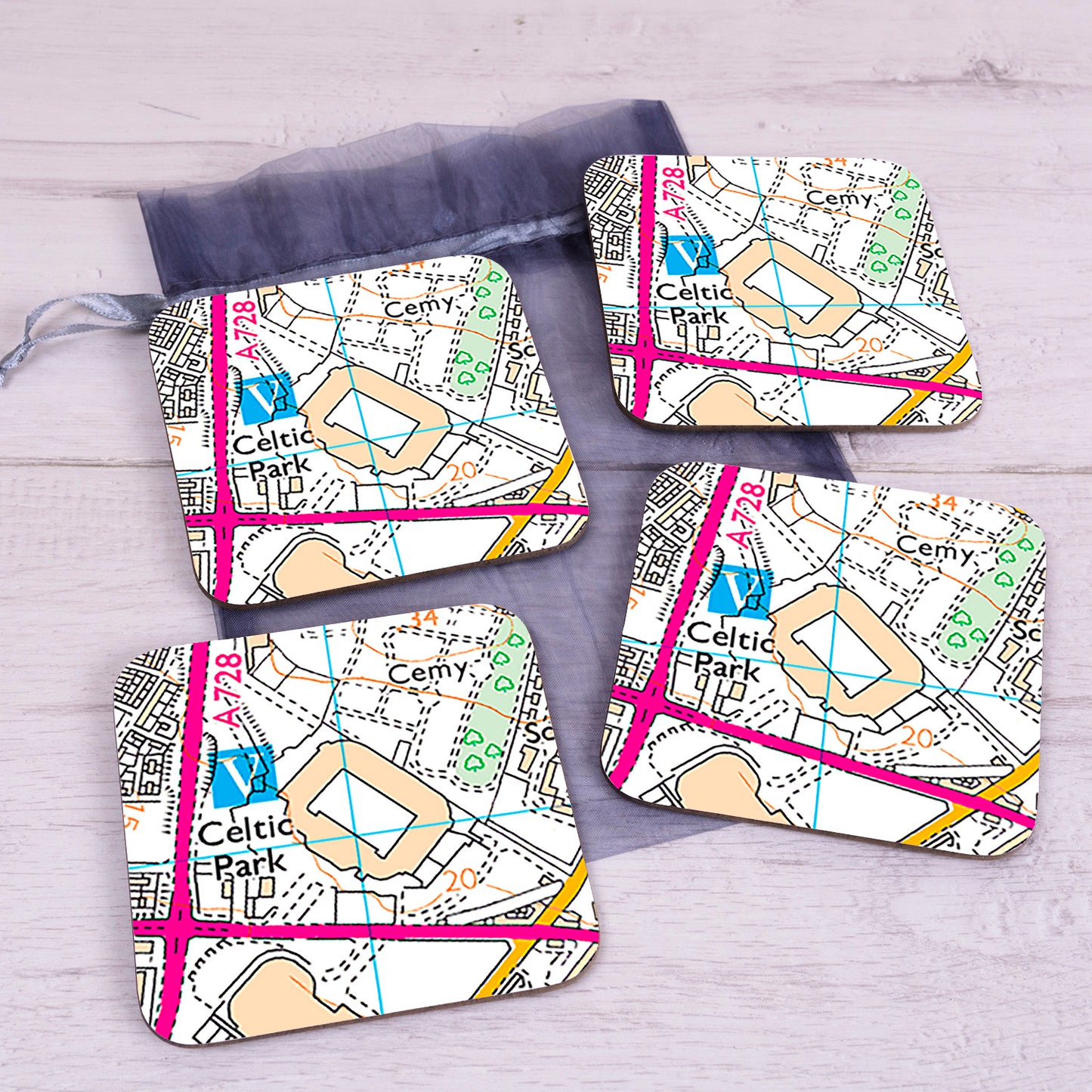 Football Club Stadium Map Set of 4 Coasters