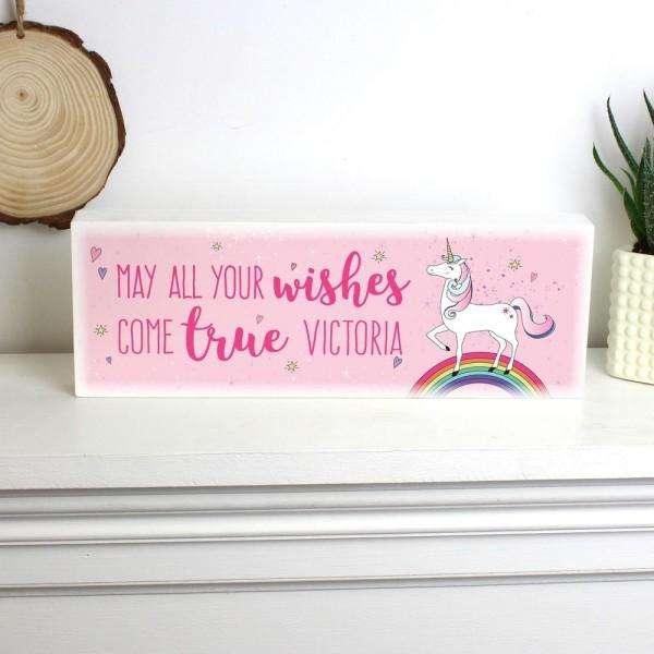 Personalised Unicorn Wooden Block Sign - Myhappymoments.co.uk