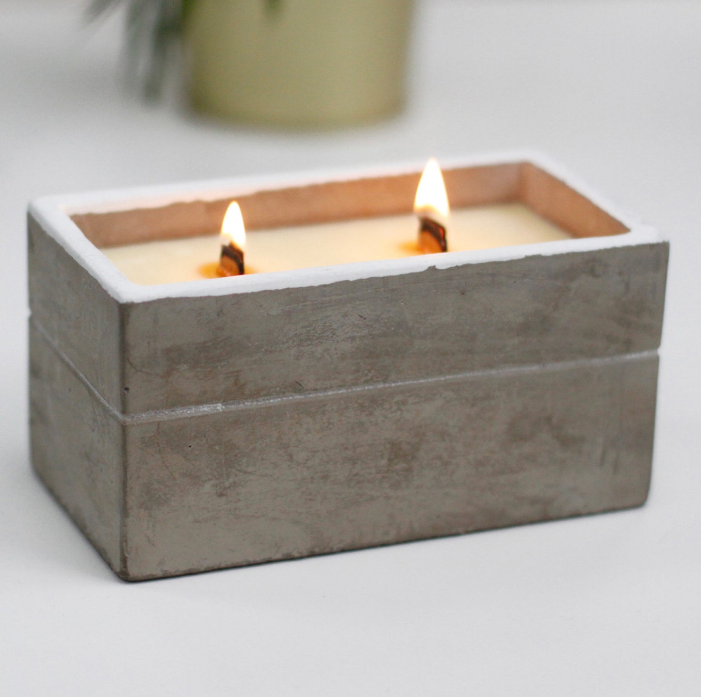 Concrete Wooden Wick Large Candle Box - Clove & Dark Sandalwood