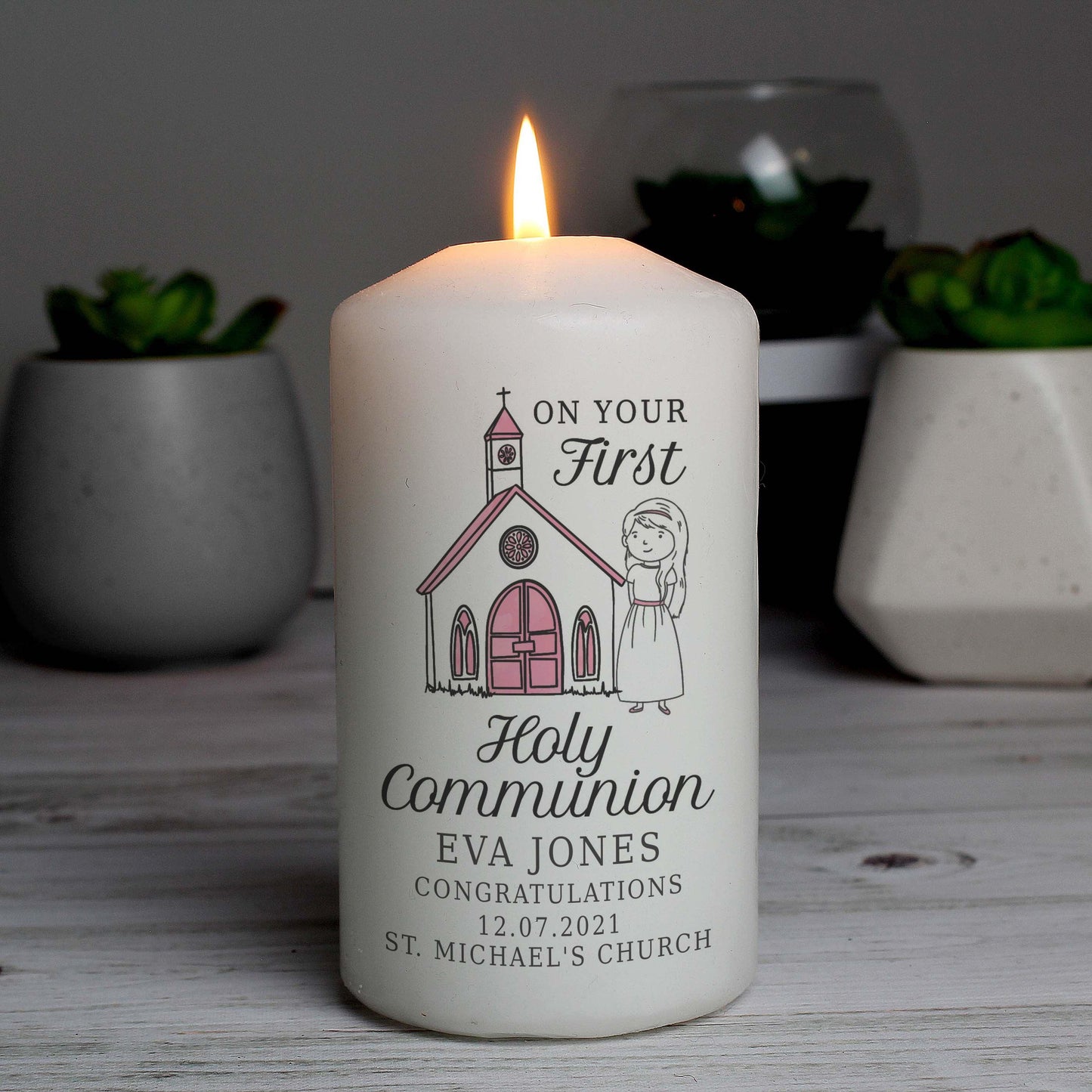 Personalised Girls First Holy Communion Pillar Candle