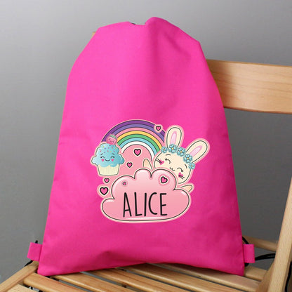 Personalised Cute Bunny Pink Swim & Kit Bag