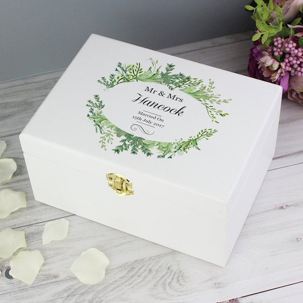 Personalised Fresh Botanical White Wooden Keepsake Box