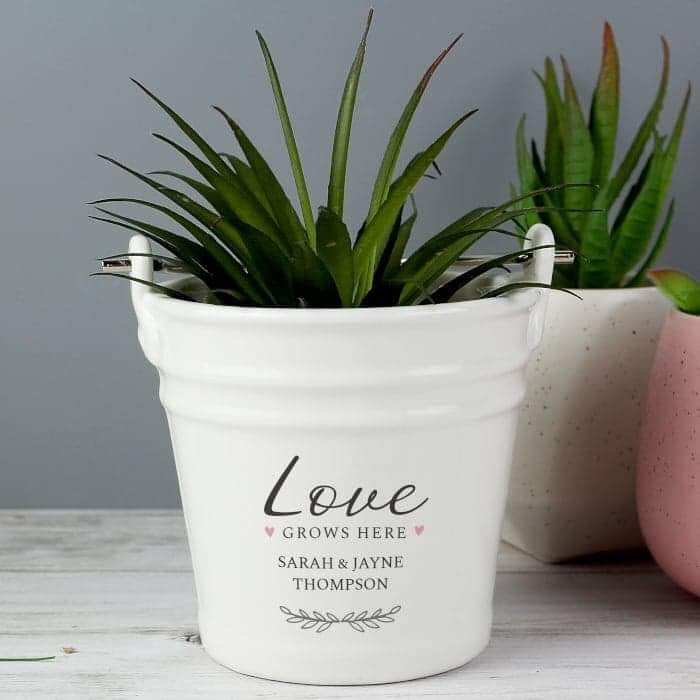 Personalised Love Grows Here Porcelain Planter - Myhappymoments.co.uk