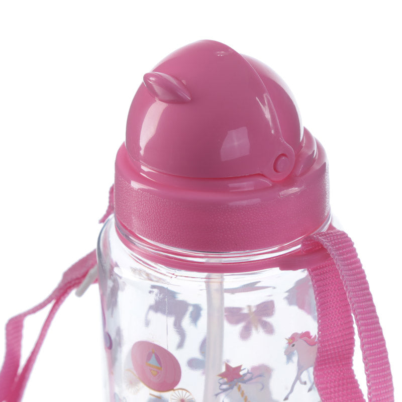 Childrens Unicorn Princess Water Bottle with Straw & String 450ml - Myhappymoments.co.uk