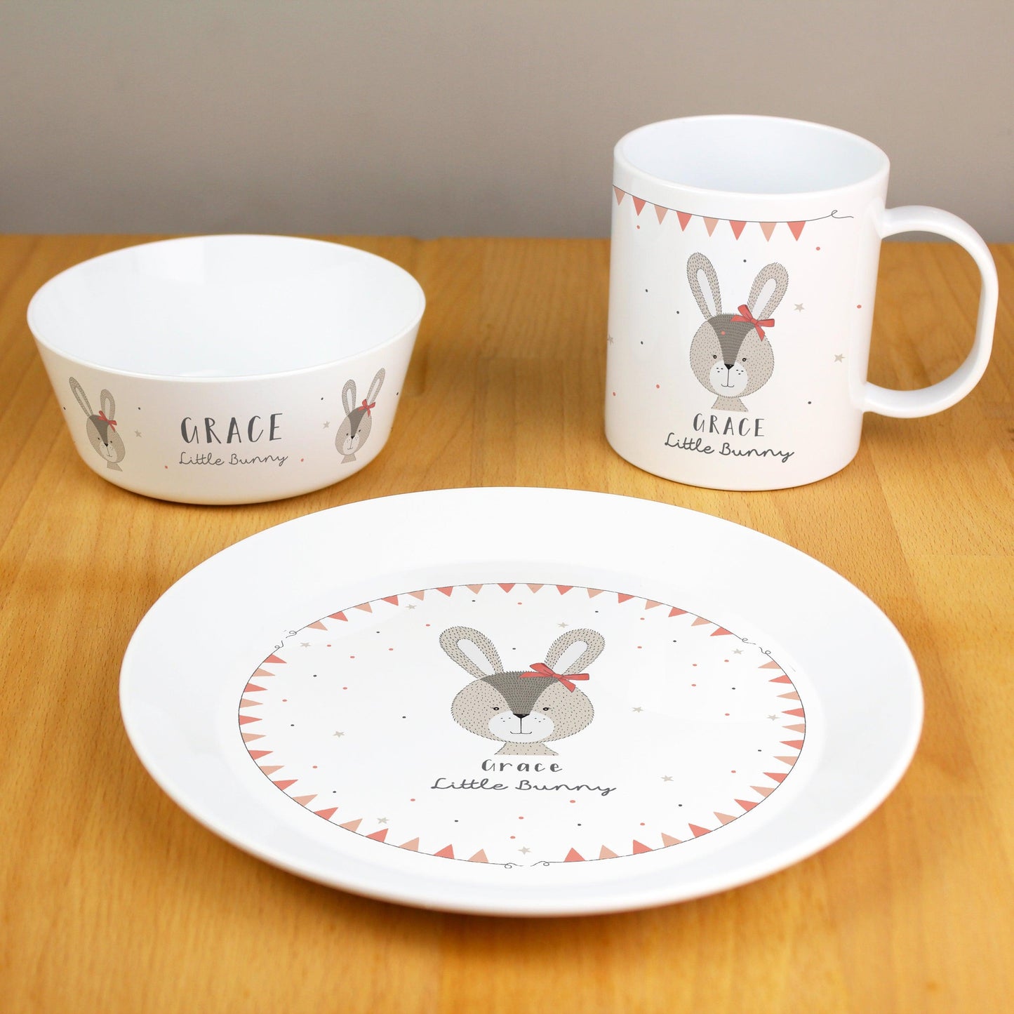 Personalised Little Bunny Pink Breakfast Set