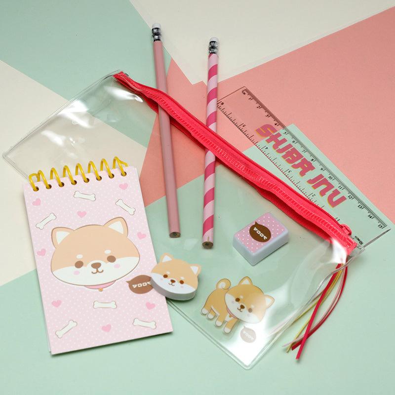 Adoramals Shiba Inu Dog 7 Piece Clear Pencil Case Stationery Set