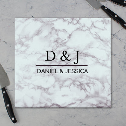 Personalised Marble Effect Glass Chopping Board/Worktop Saver