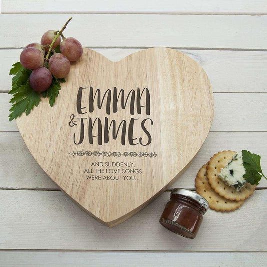 Personalised Engraved Couples Heart Cheese Board