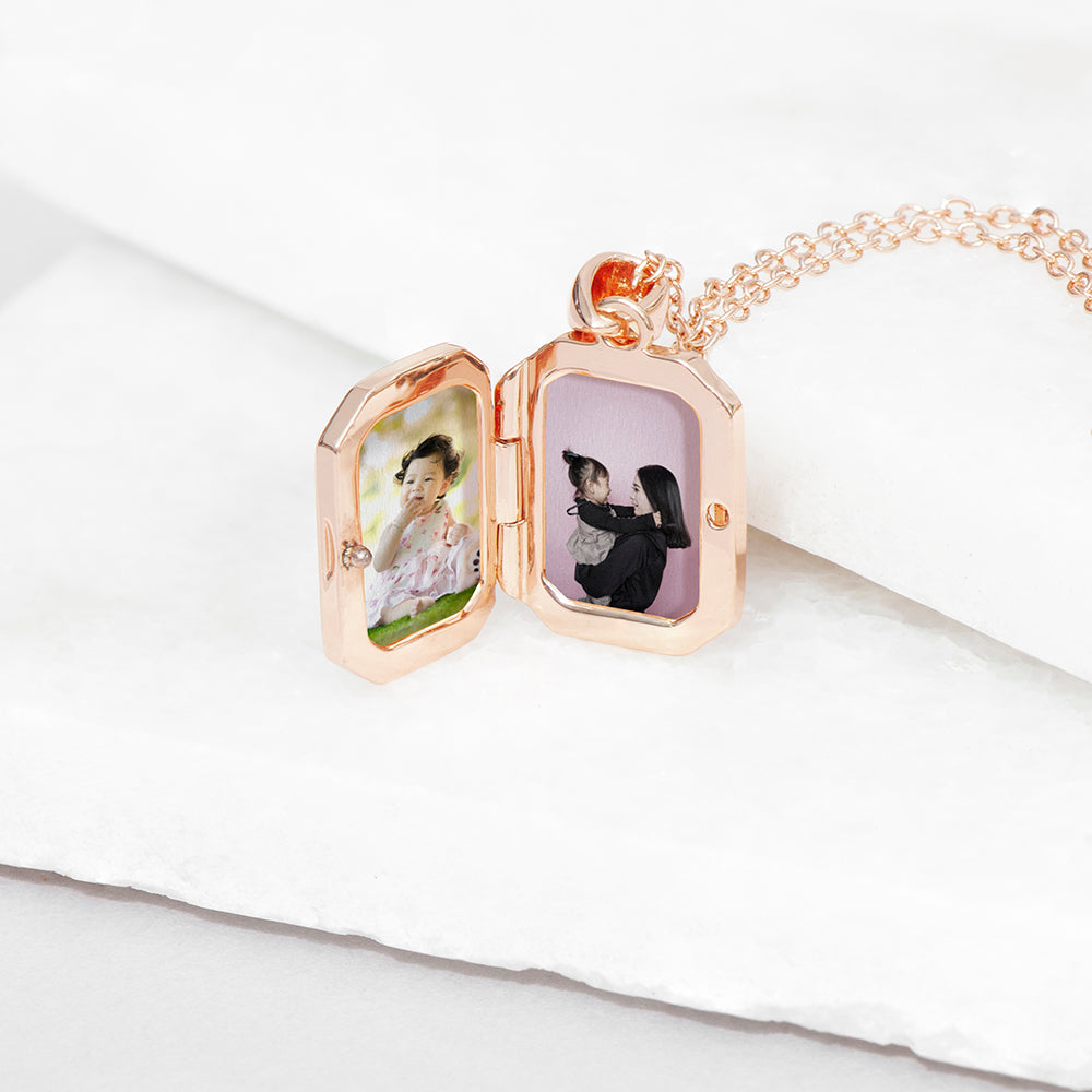 Personalised Rectangular Photo Locket Necklace - Rose Gold Plated