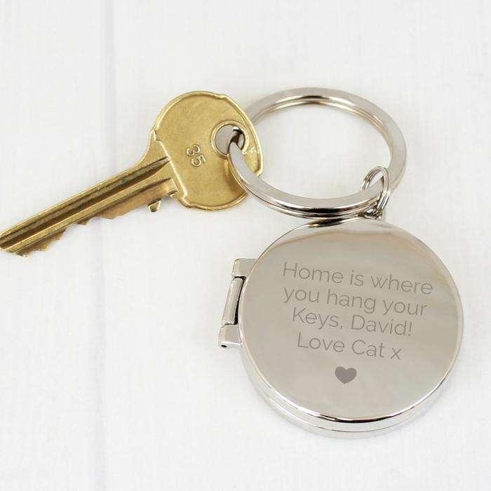 Personalised Heart Motif Round Photo Locket Keyring - Myhappymoments.co.uk