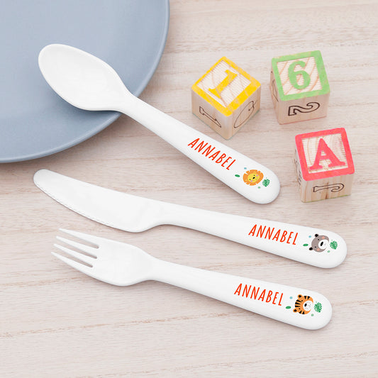 Personalised Children's Jungle Animal Cutlery Set