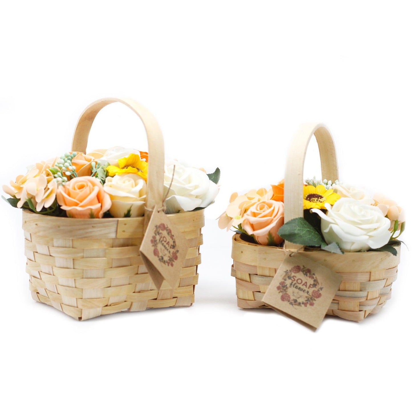 Orange Soap Flower Bouquet in Wicker Basket