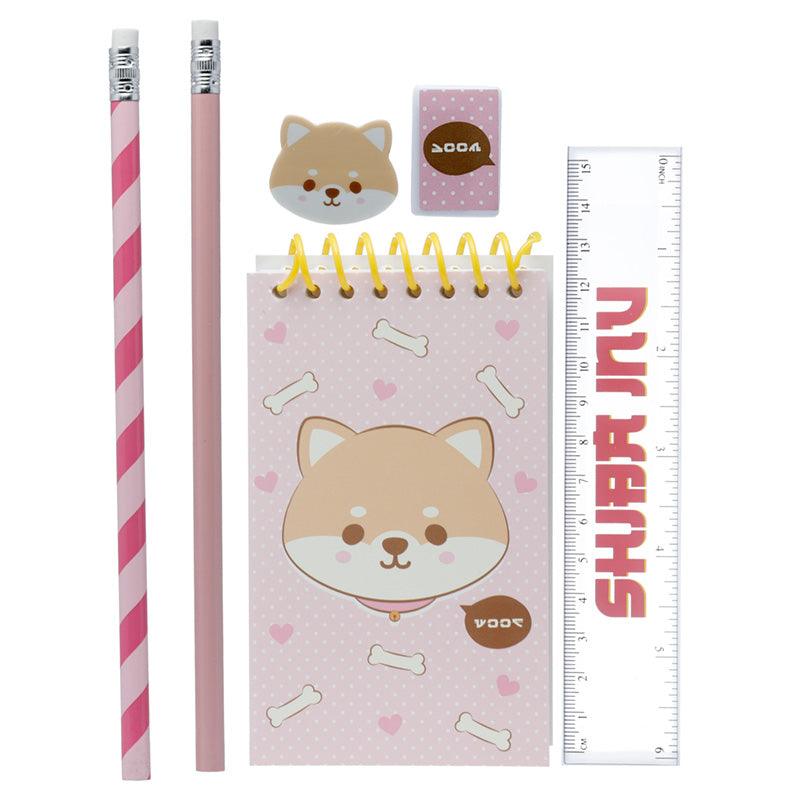 Adoramals Shiba Inu Dog 7 Piece Clear Pencil Case Stationery Set