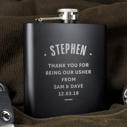 Personalised Any Message Black Hip Flask - Myhappymoments.co.uk