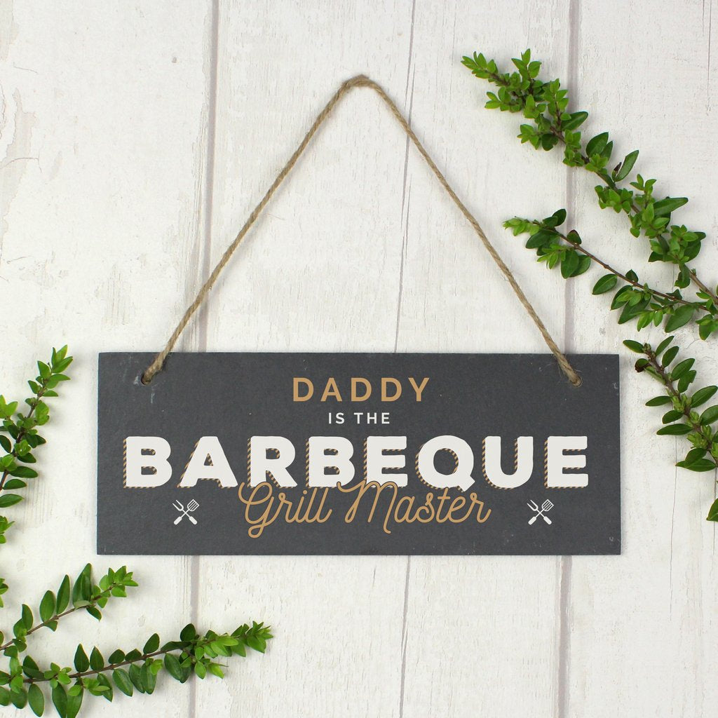 Personalised Barbeque Grill Master Printed Hanging Slate Plaque - Myhappymoments.co.uk