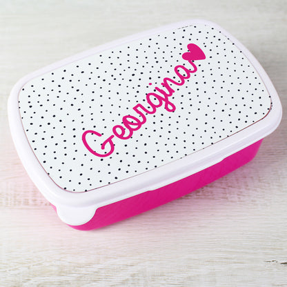 Personalised Pink Heart Pink Lunch Box