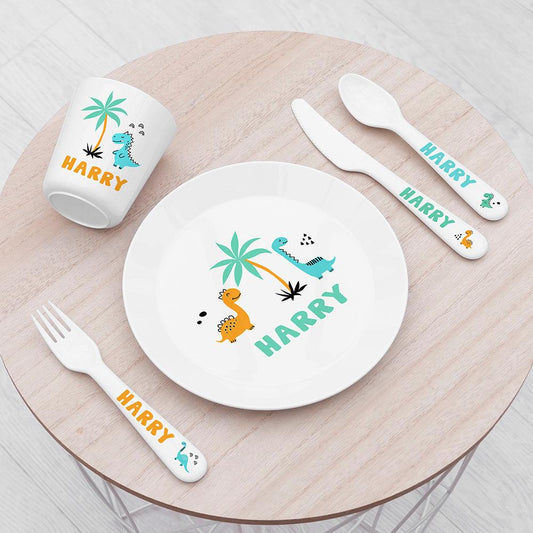 Personalised Children's Cute Dinosaur Dinner Set