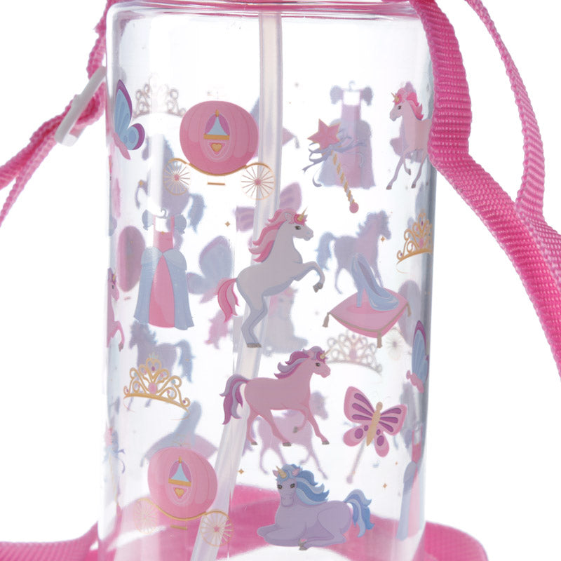 Childrens Unicorn Princess Water Bottle with Straw & String 450ml - Myhappymoments.co.uk