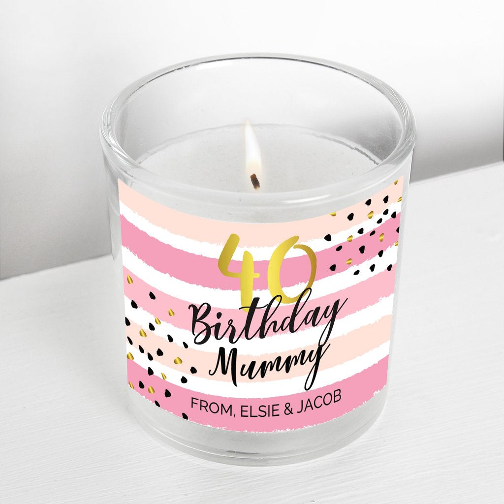 Personalised Birthday Gold and Pink Stripe Scented Jar Candle - Myhappymoments.co.uk