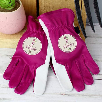 Personalised Floral Bouquet Medium Fuschia Gardening Gloves - Myhappymoments.co.uk