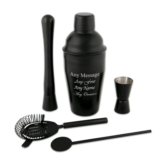 Engraved Black 5 Piece Cocktail Shaker Set Image 2