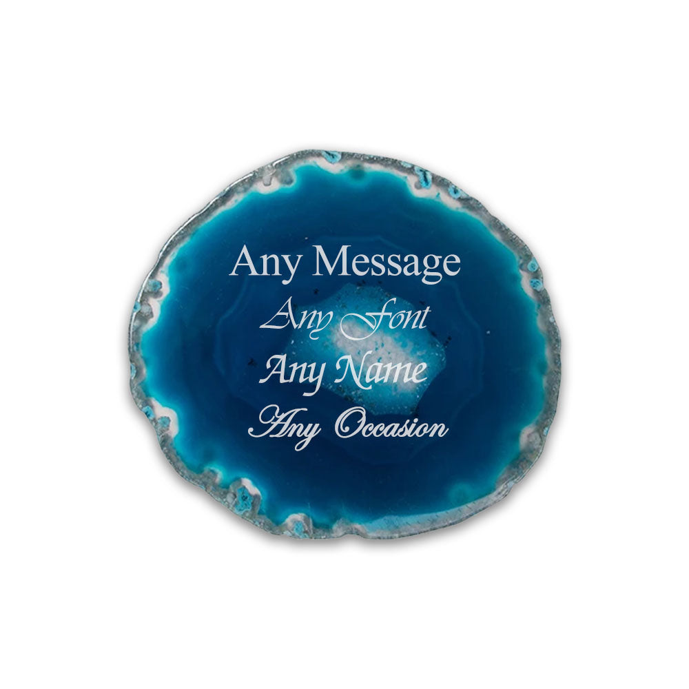 Engraved Dark Blue Agate Rock Coaster Image 1