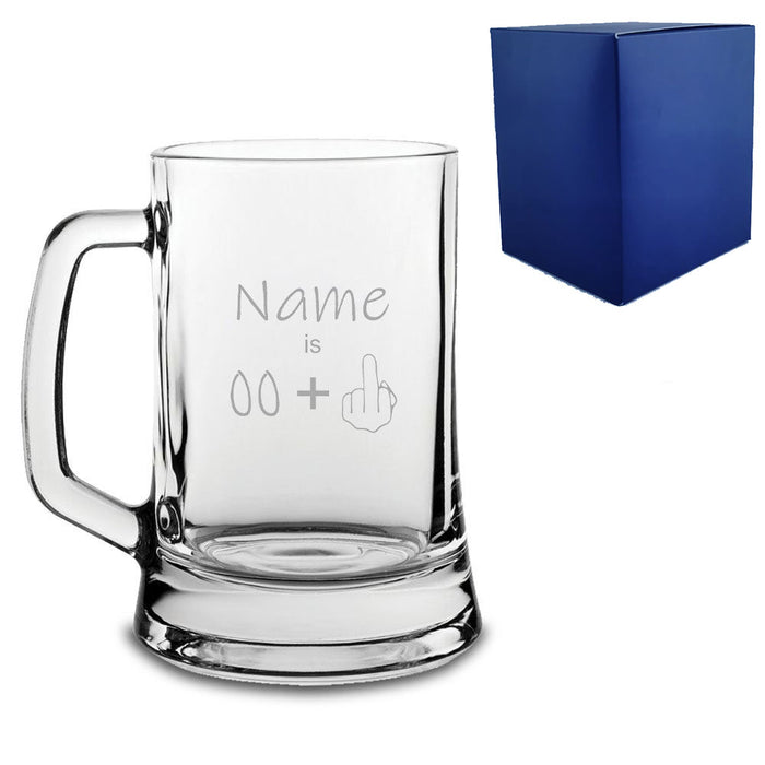 Engraved Funny Beer Mug Tankard with Name Age +1 Design Image 1