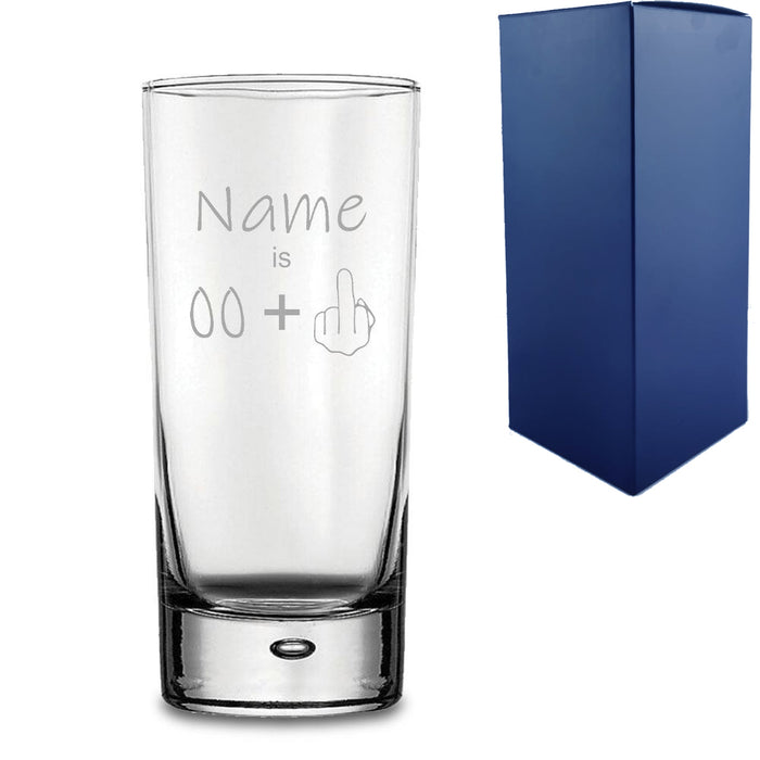 Engraved Funny Bubble Hiball Glass Tumbler with Name Age +1 Design Image 2
