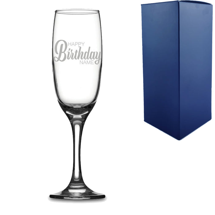 Engraved Champagne Flute with Happy Birthday Name Design Image 2