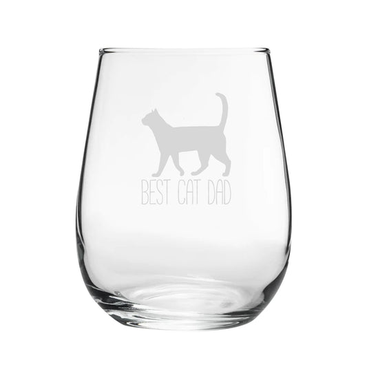 Funny Novelty Best Cat Dad Stemless Wine Gin Glass