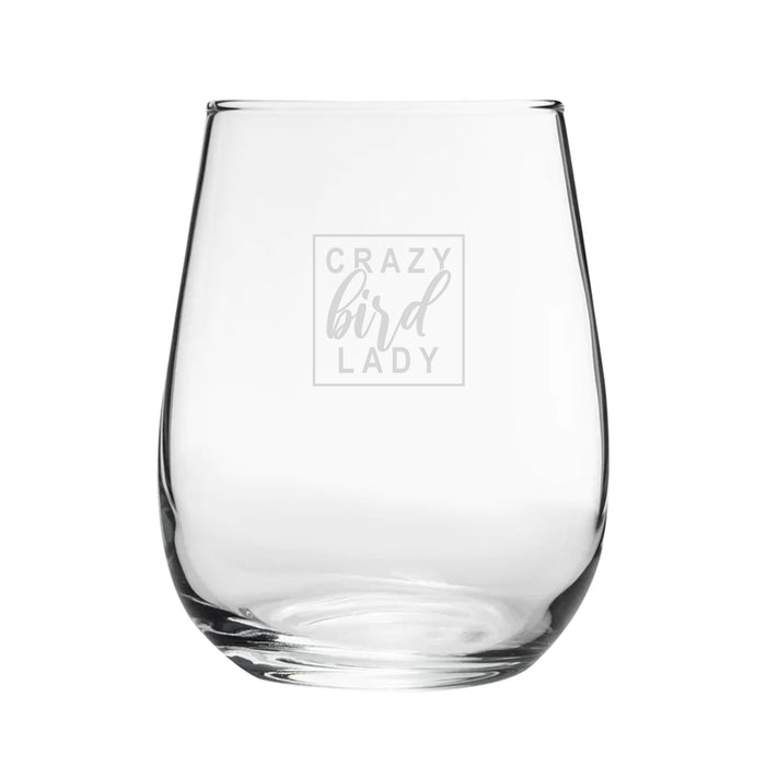 Crazy Bird Lady - Engraved Novelty Stemless Wine Gin Tumbler Image 1