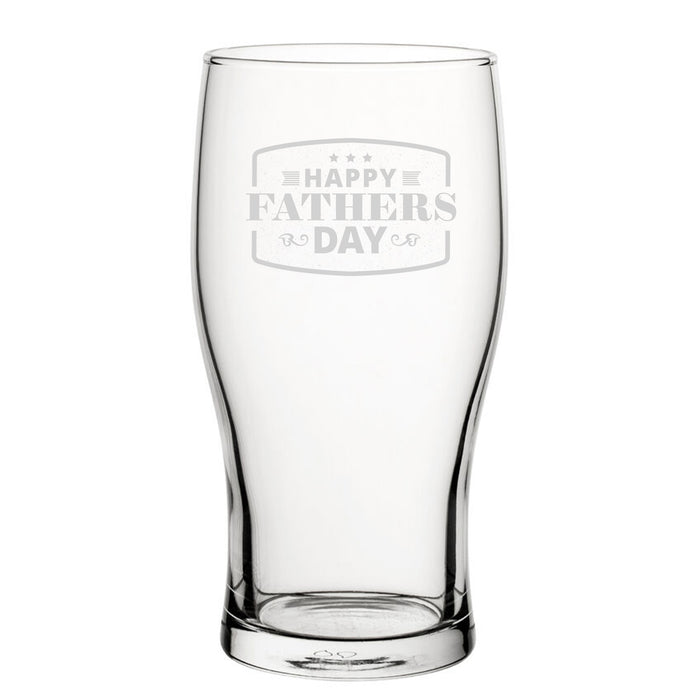 Happy Fathers Day Bordered Design - Engraved Novelty Tulip Pint Glass Image 2