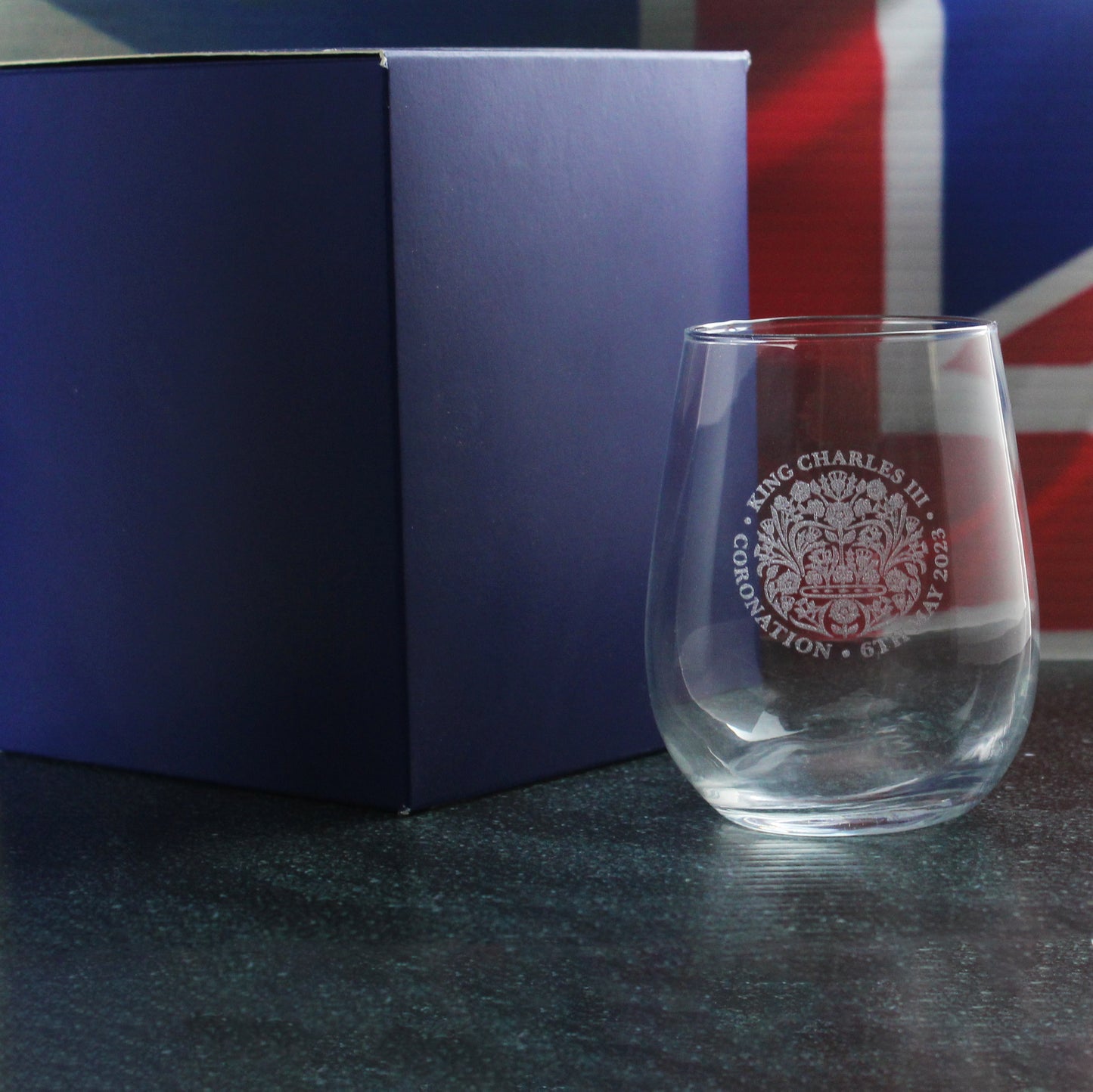 Engraved Commemorative Coronation of the King Stemless Tumbler Image 3